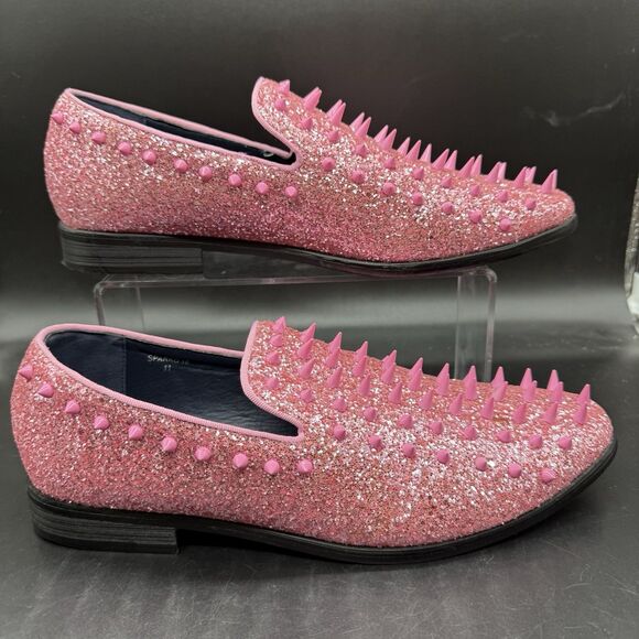 Enzo Romeo Sparko 16 Pink Glitter Spike Dress Loafer Shoes Mens Size 11 - Picture 1 of 7